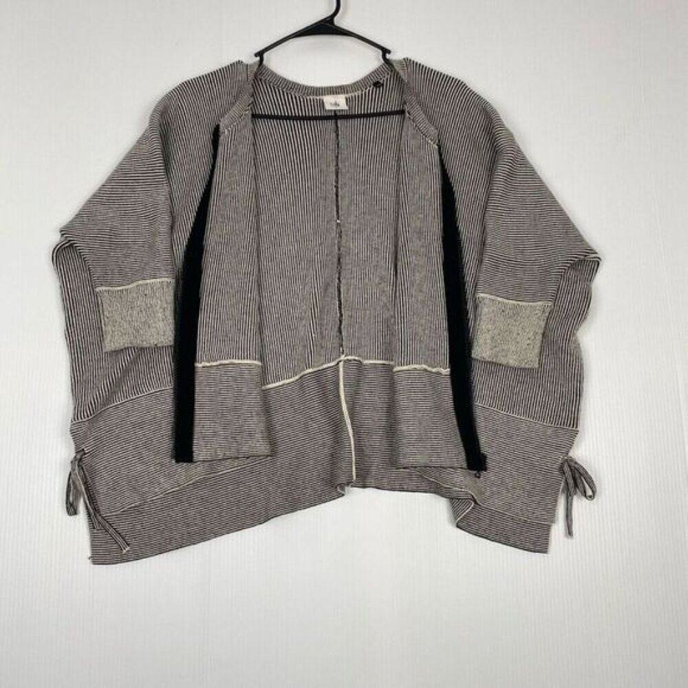 Cabi Striped Full Zip CUPIDS Cardigan Sweater 3/4 Sleeve Black/White Size S